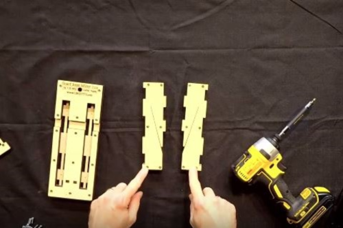 Scarf joint miter box kit assembly - remove side panels and insert screws along bottom