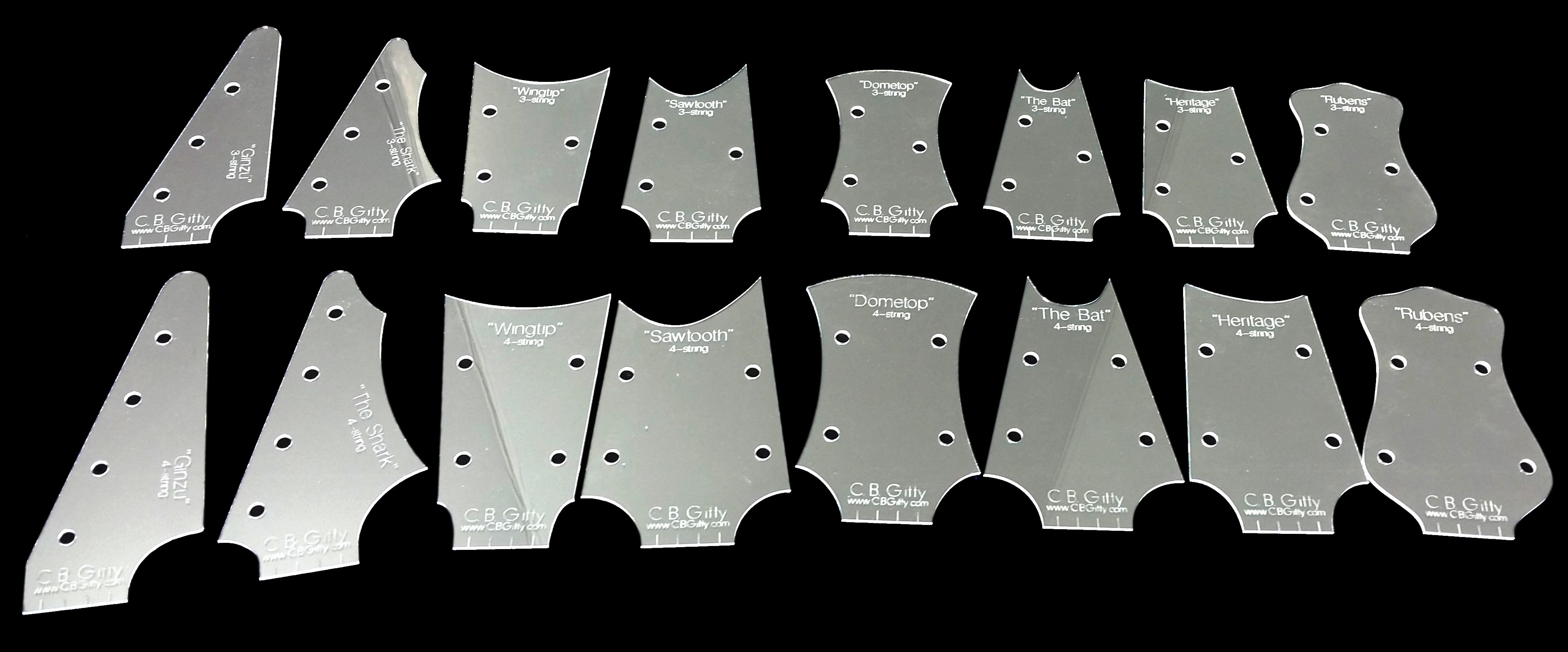 16pc. Cigar Box Guitar Headstock Shape Templates
