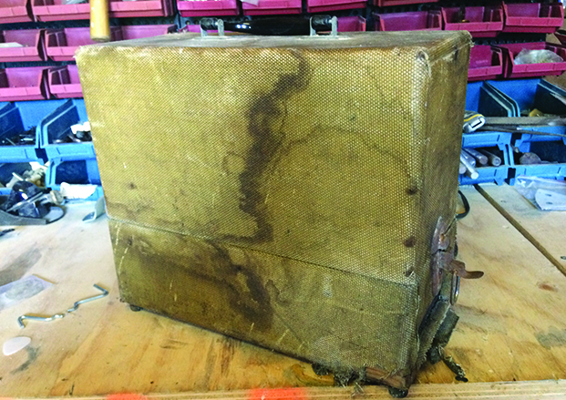 Antique, tweed-covered projector case