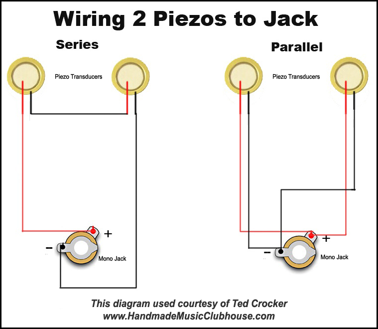 Examples of disk piezos wire in series and parallel to jack