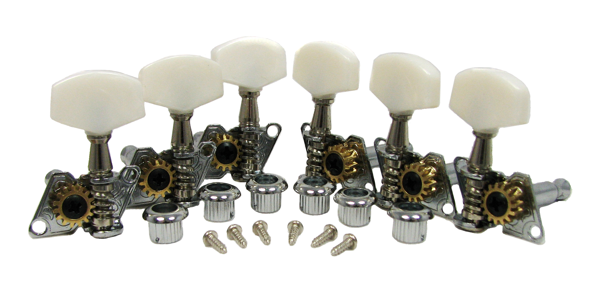 Chrome Open-Gear Economy Tuners/Machine Heads - 6pc. 3 left/3right