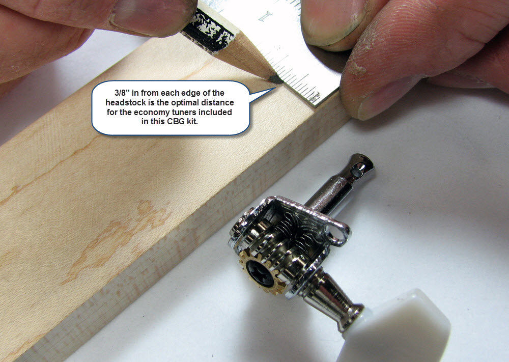 Measure and mark lines 3/8-inch from both sides of the headstock