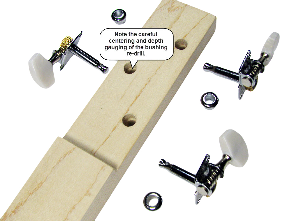 Countersink tuner holes for tuner bushings