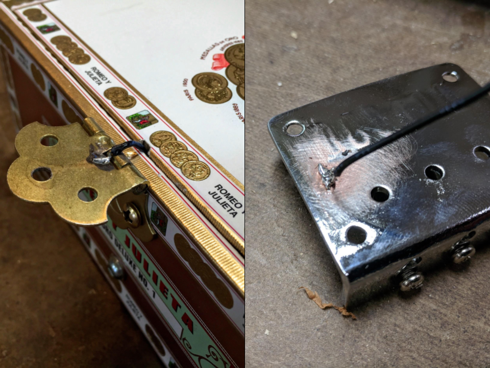 Ground wires soldered to tailpiece and bridge