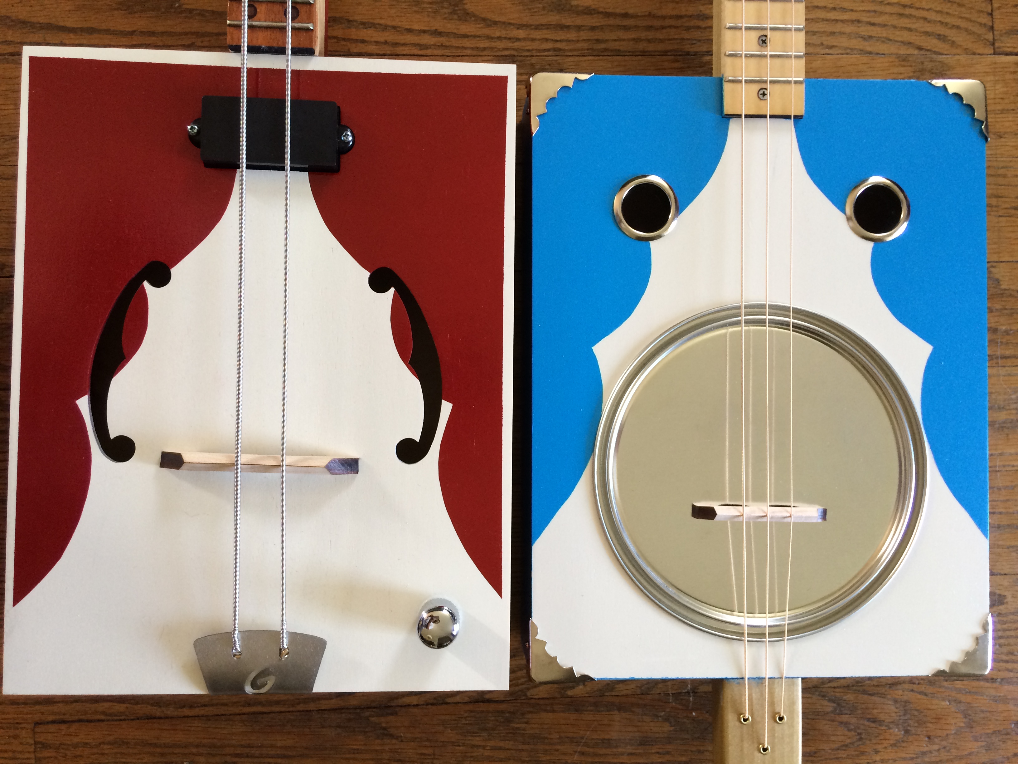 Radical Red G-Bass and Tin Pan Alley guitars