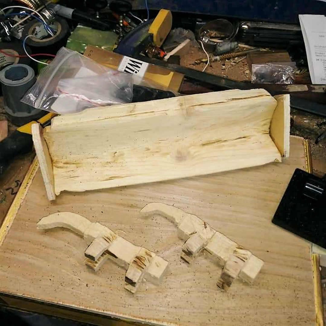 Hand-carved parts for MagicDaddy's bulldozer CBG