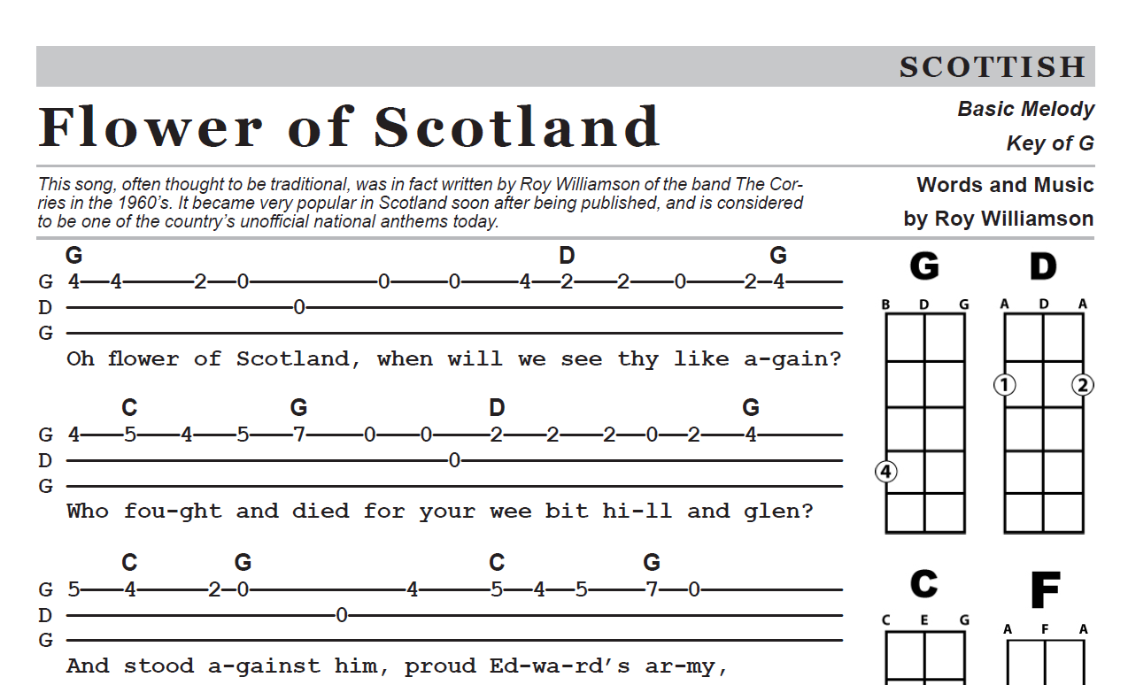 Flower of Scotland Tab Sample Image - Click to Download PDF