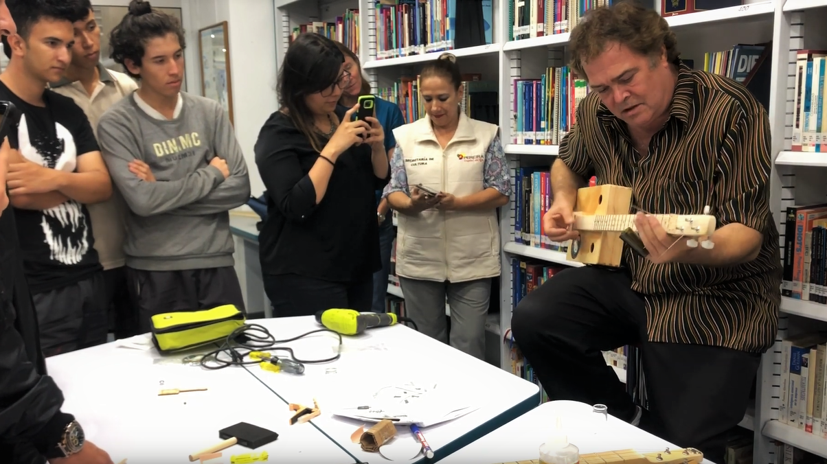 Steve Arvey playing a newly assembled "Big Easy" cigar box guitar kit