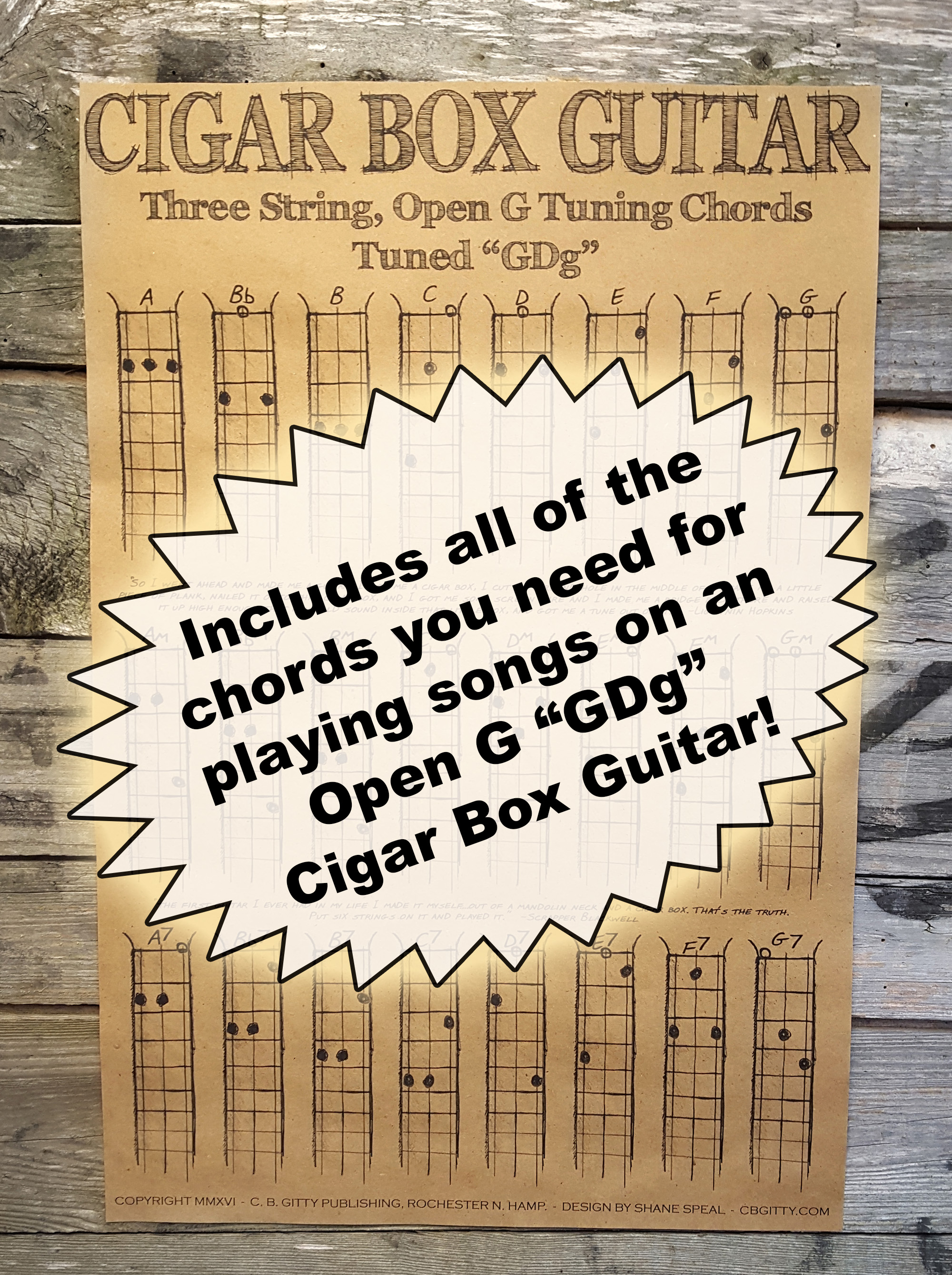 Three-string Open G Chord Poster for Cigar Box Guitar