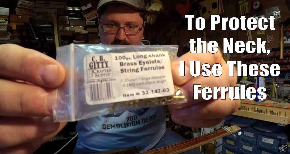 Shane Speal displays string ferrules he uses in cigar box guitar necks