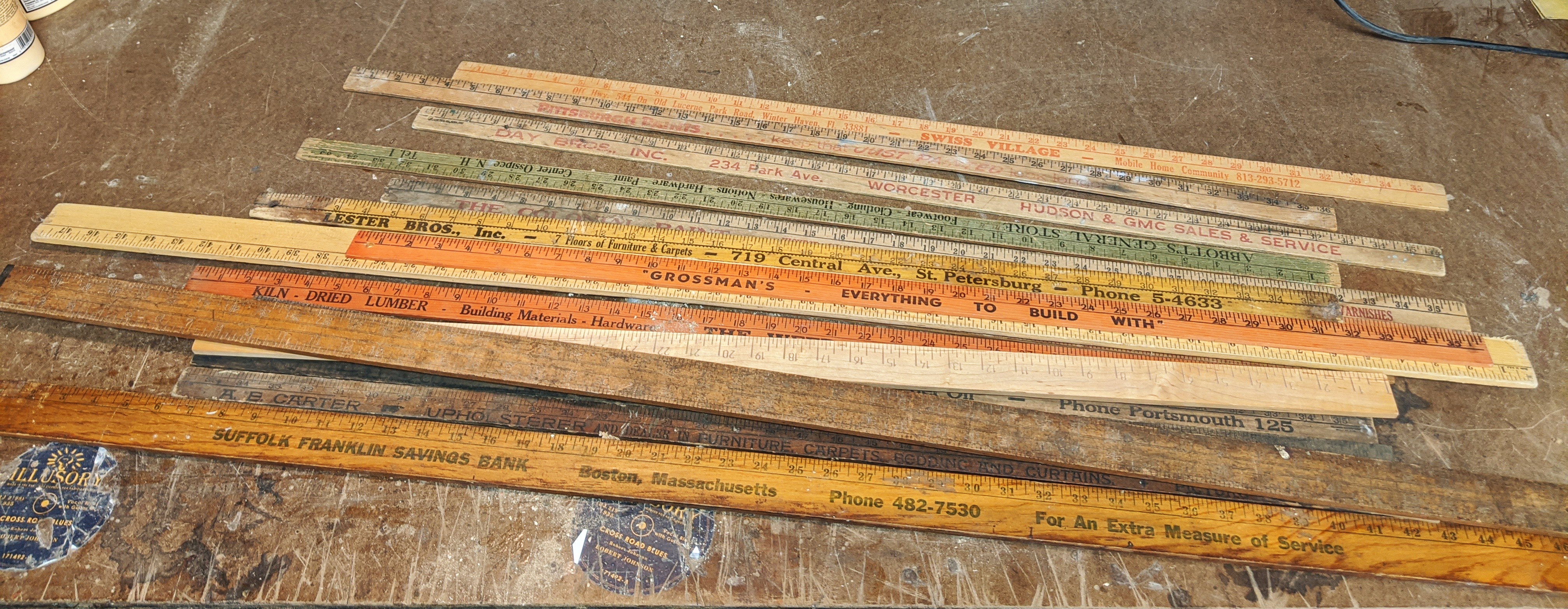 The starting point - a pile of old wooden yardsticks